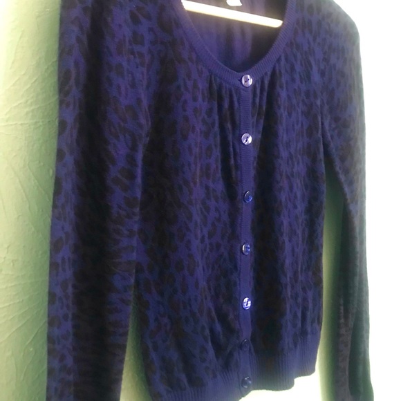 Navy Blue Leopard Print Button Front Cardigan H&M size 4 - Picture 1 of 5